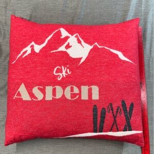 David Fussenegger Ski Aspen 19” Red Accent Pillow Alpine Chalet Collection New
